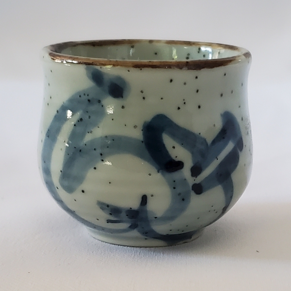 Handpainted Blue & White Sake Cup Mini Pottery Brown Speckled Air Plant Planter